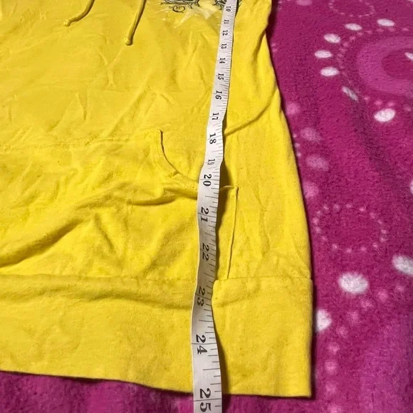 Y2k Yellow Grunge Hooded Short Sleeve Top Size Large Bling Bling - Picture 6 of 8